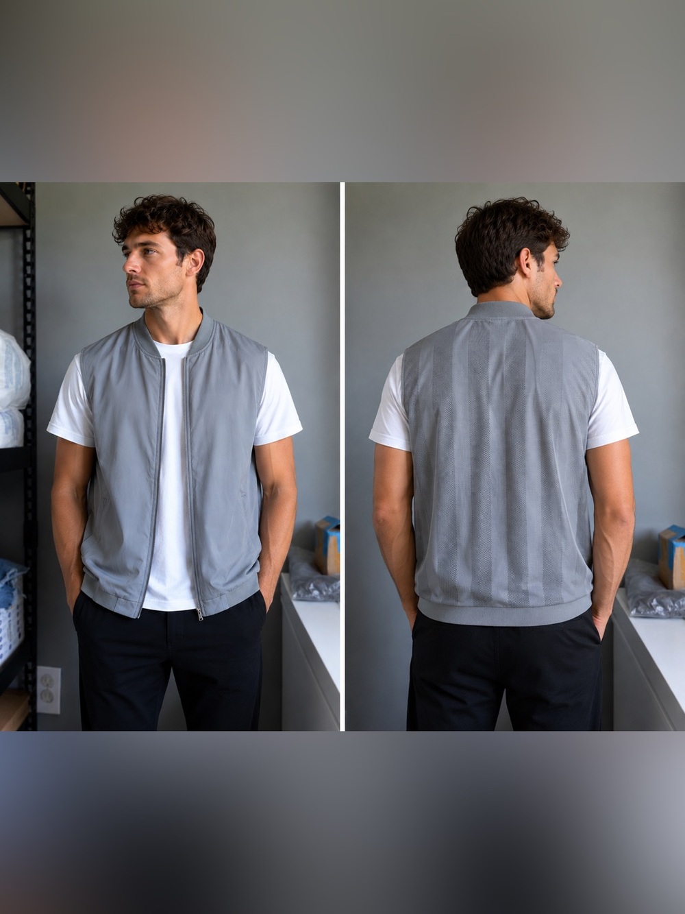 Men’s Lightweight Mesh Zip-Up Vest Gray Size XL
